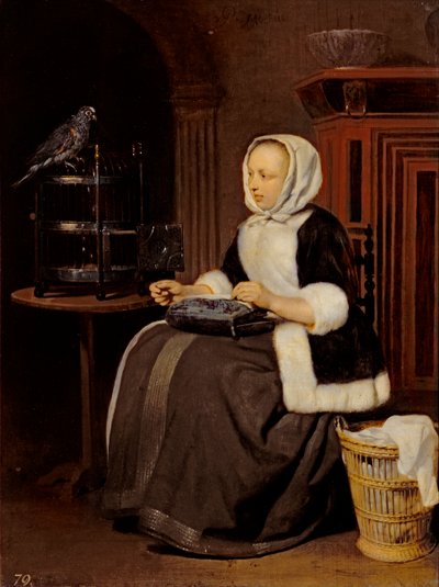 Jeune fille au travail - Gabriel Metsu